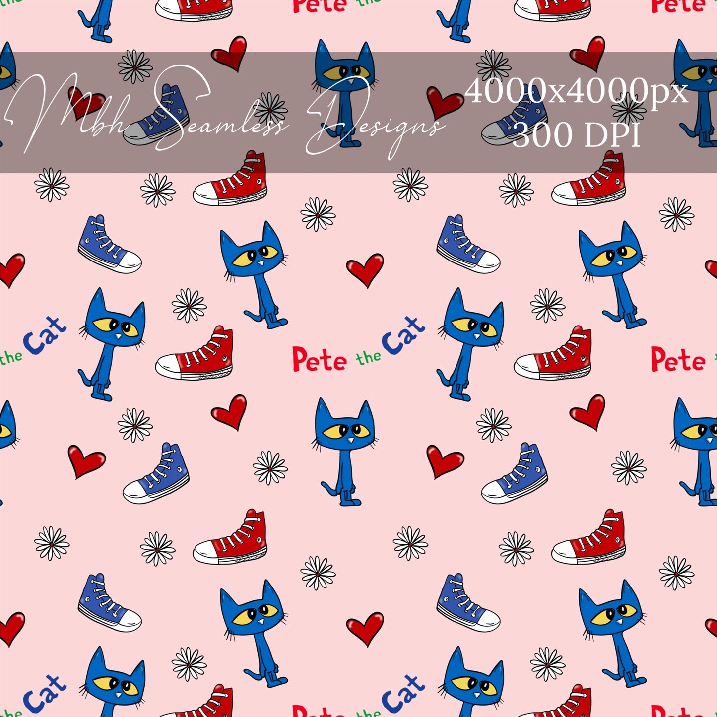 Girly Blue Cat Seamless Pattern