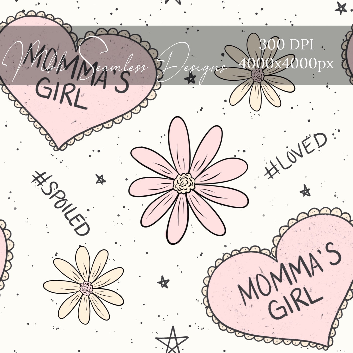 Mamas Girl Tattoo Hearts Seamless Pattern