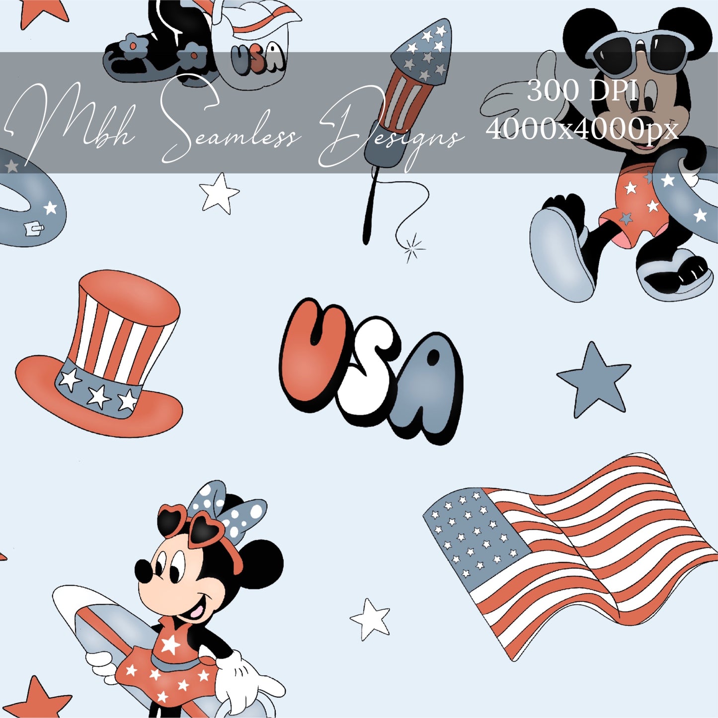 Mouse USA BLUE Seamless Pattern