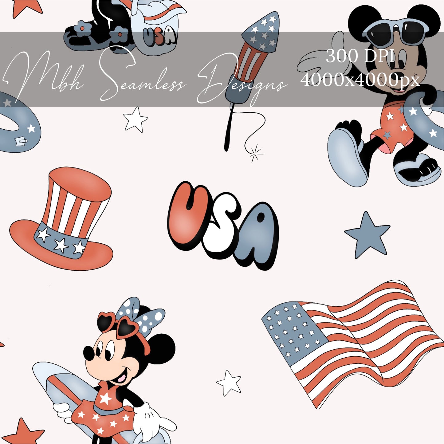 Mouse USA Cream Seamless Pattern