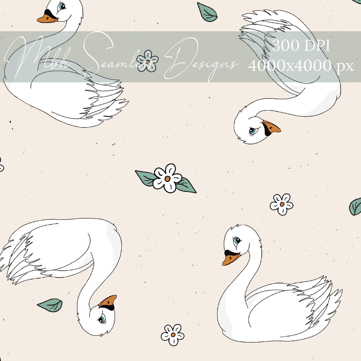 Boho Swans Seamless Pattern