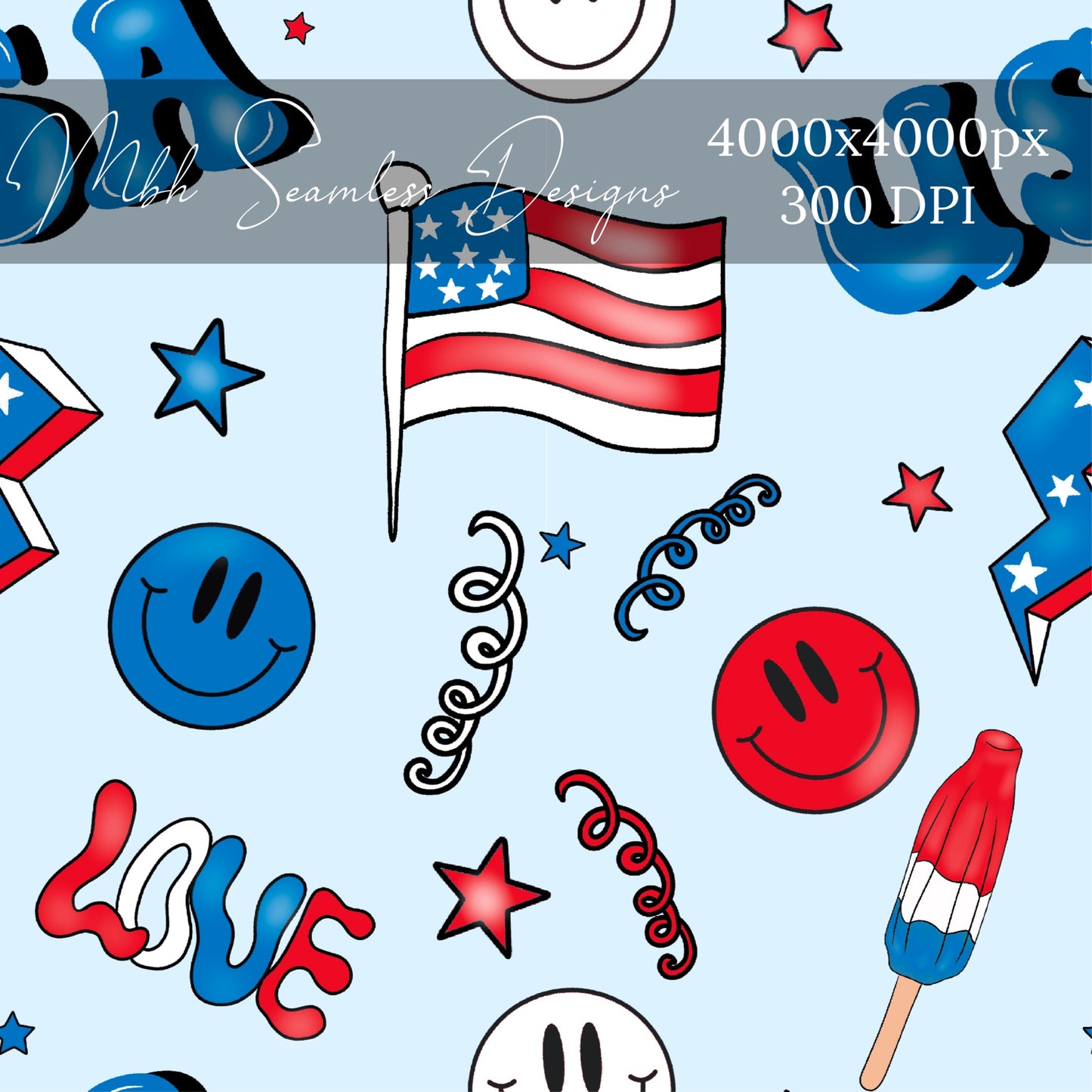 Groovy USA Fourth of July Seamless Pattern