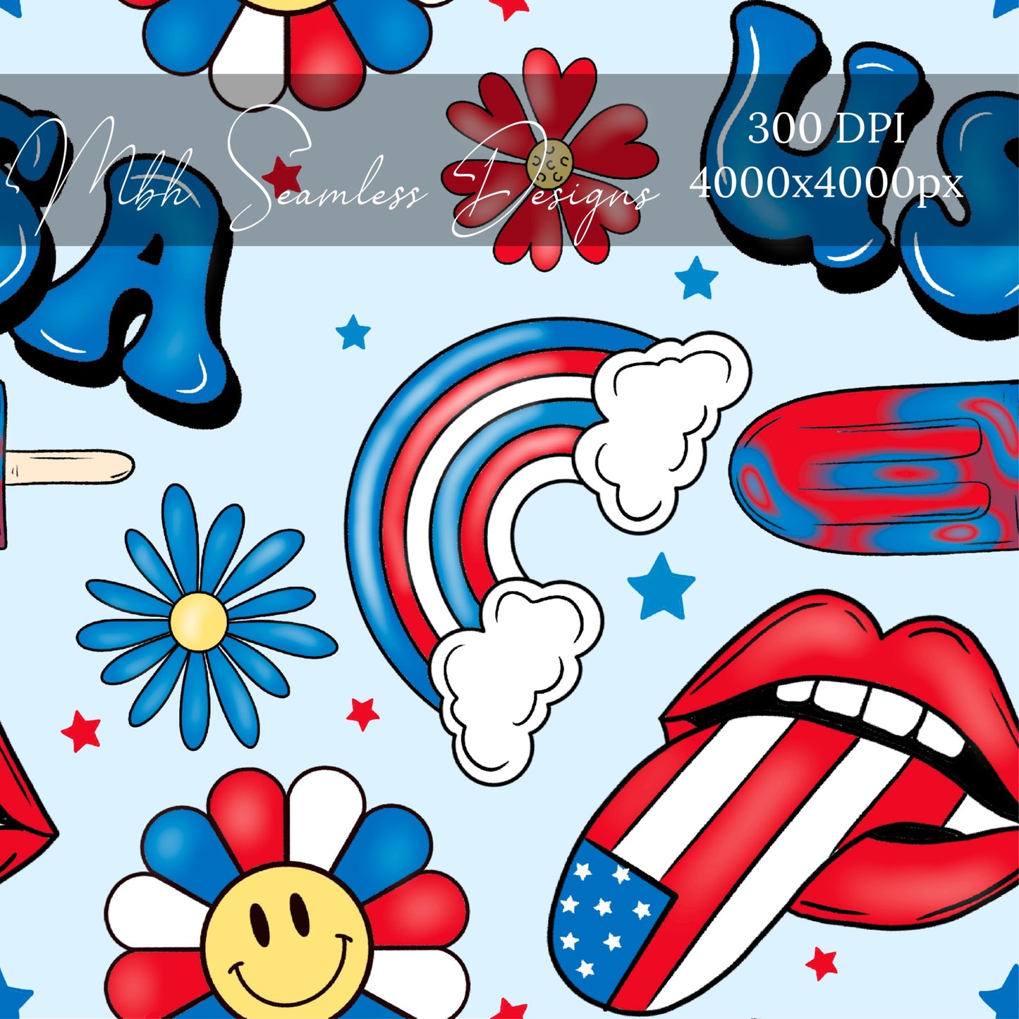 Groovy Fourth of July Seamless Pattern