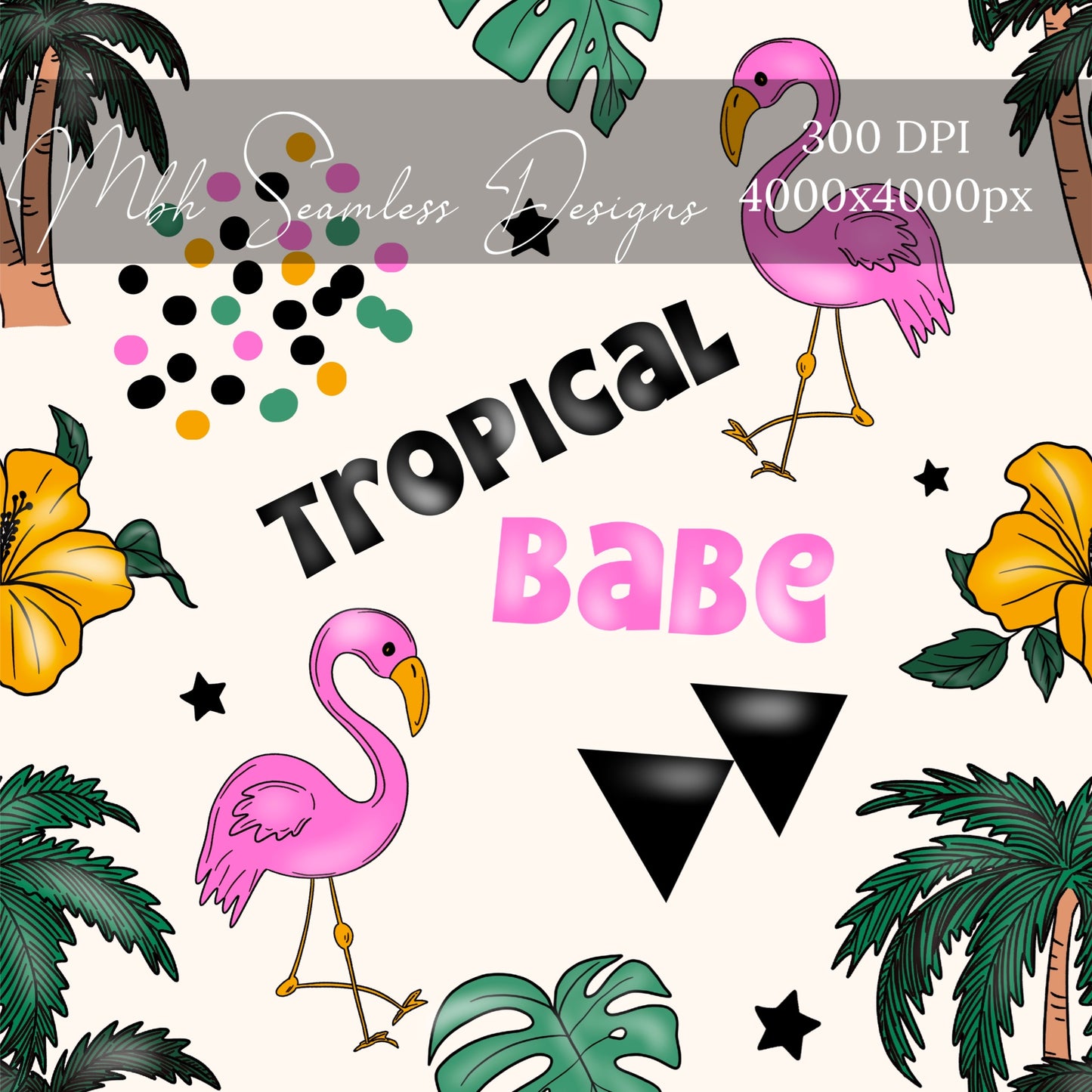 Tropical Babe Color Dots Flamingo Seamless Pattern
