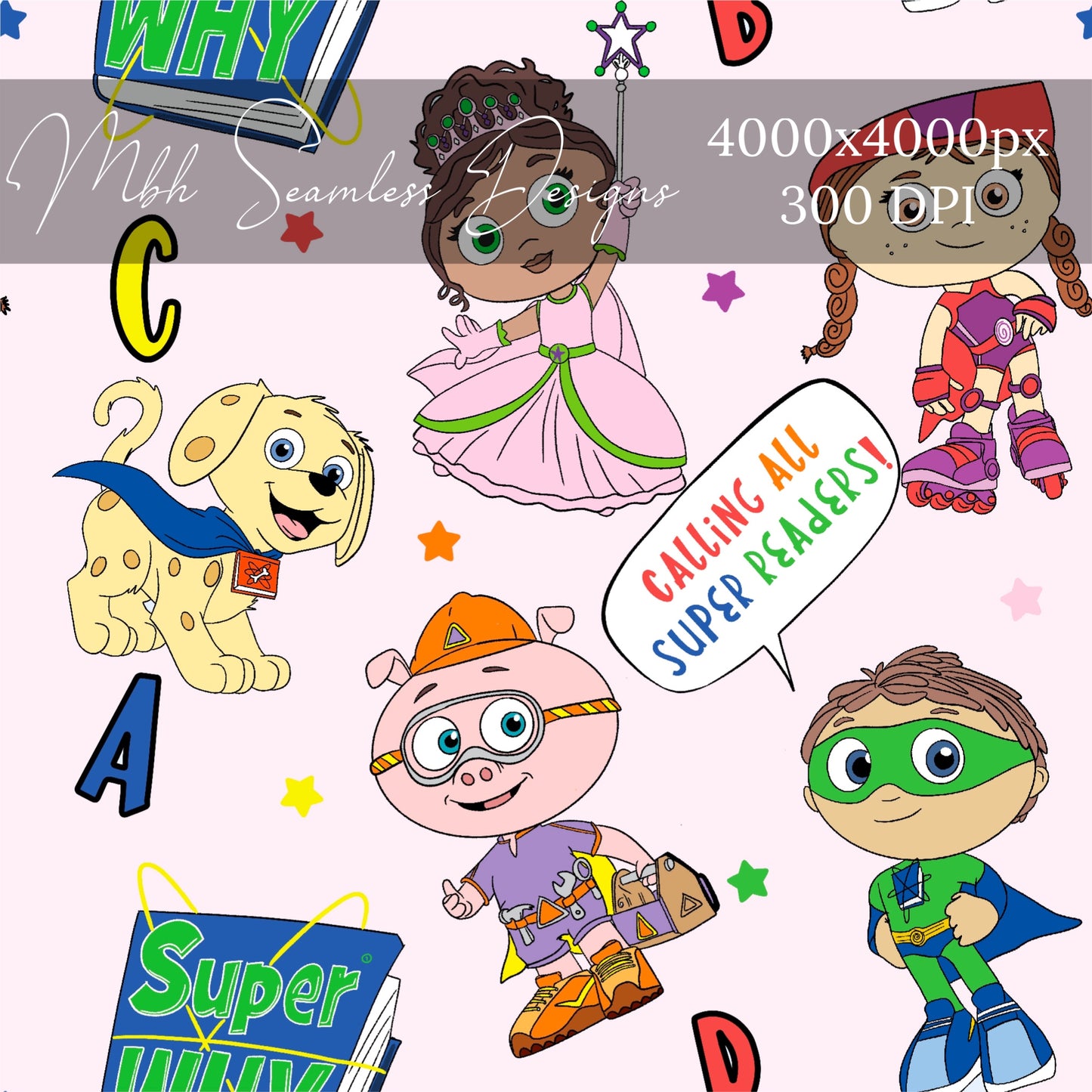 Super Why PINK Seamless Pattern