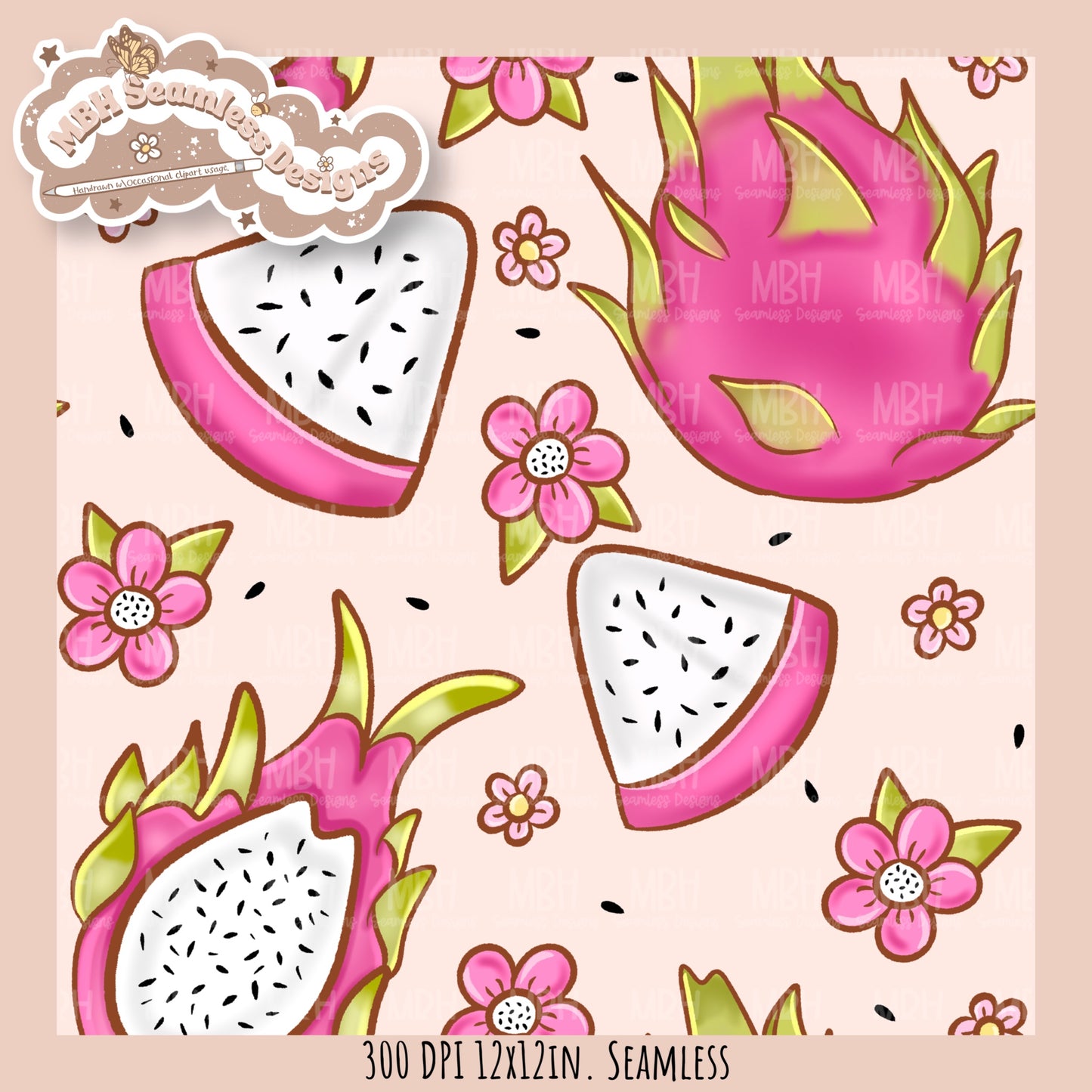 Dragonfruit Floral Seamless Pattern • Multiple Colorways