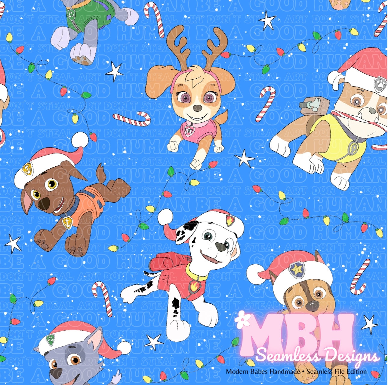 Paw Patrol Holiday Lights Seamless Pattern