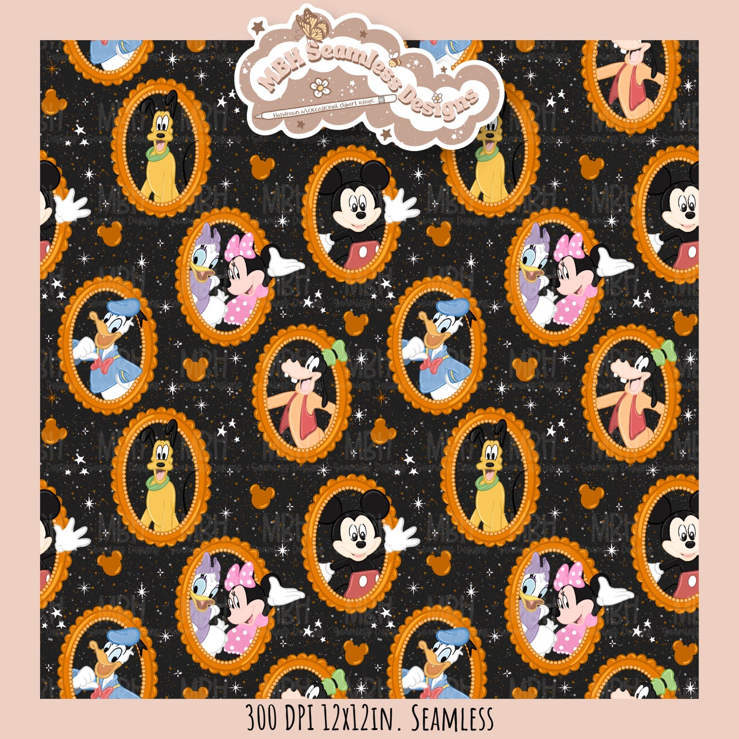 Framed Mouse and Friends Seamless Pattern • PNG • Assorted Colorway Options