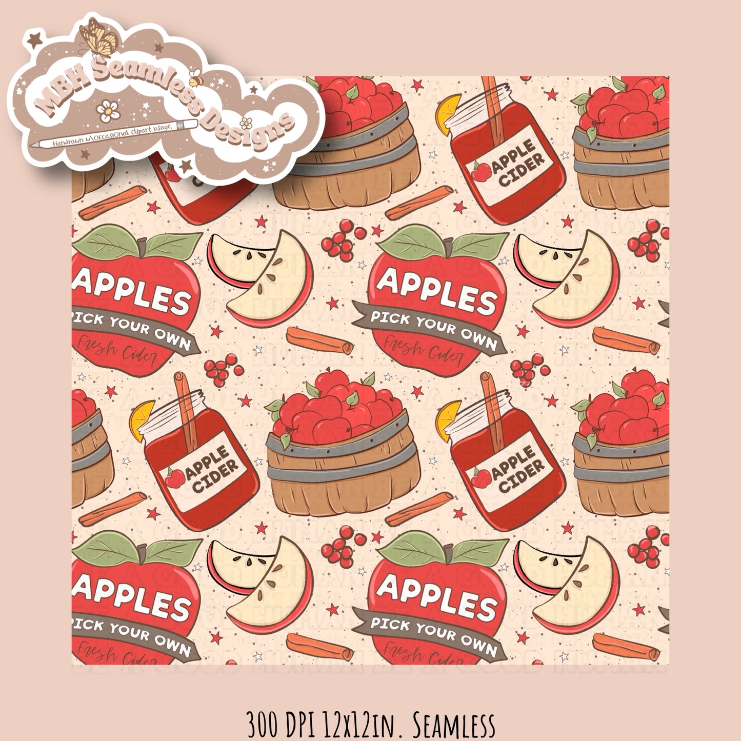 Apple Picking Seamless Pattern MULTIPLE COLORWAYS