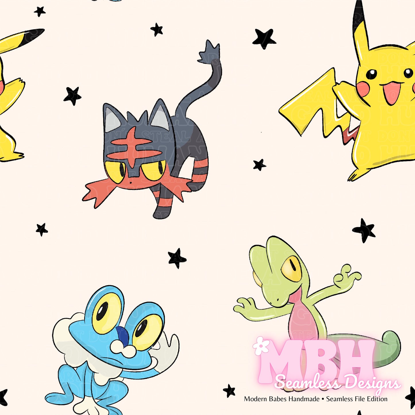 Pokémon Friends Assorted Colorways Seamless Pattern
