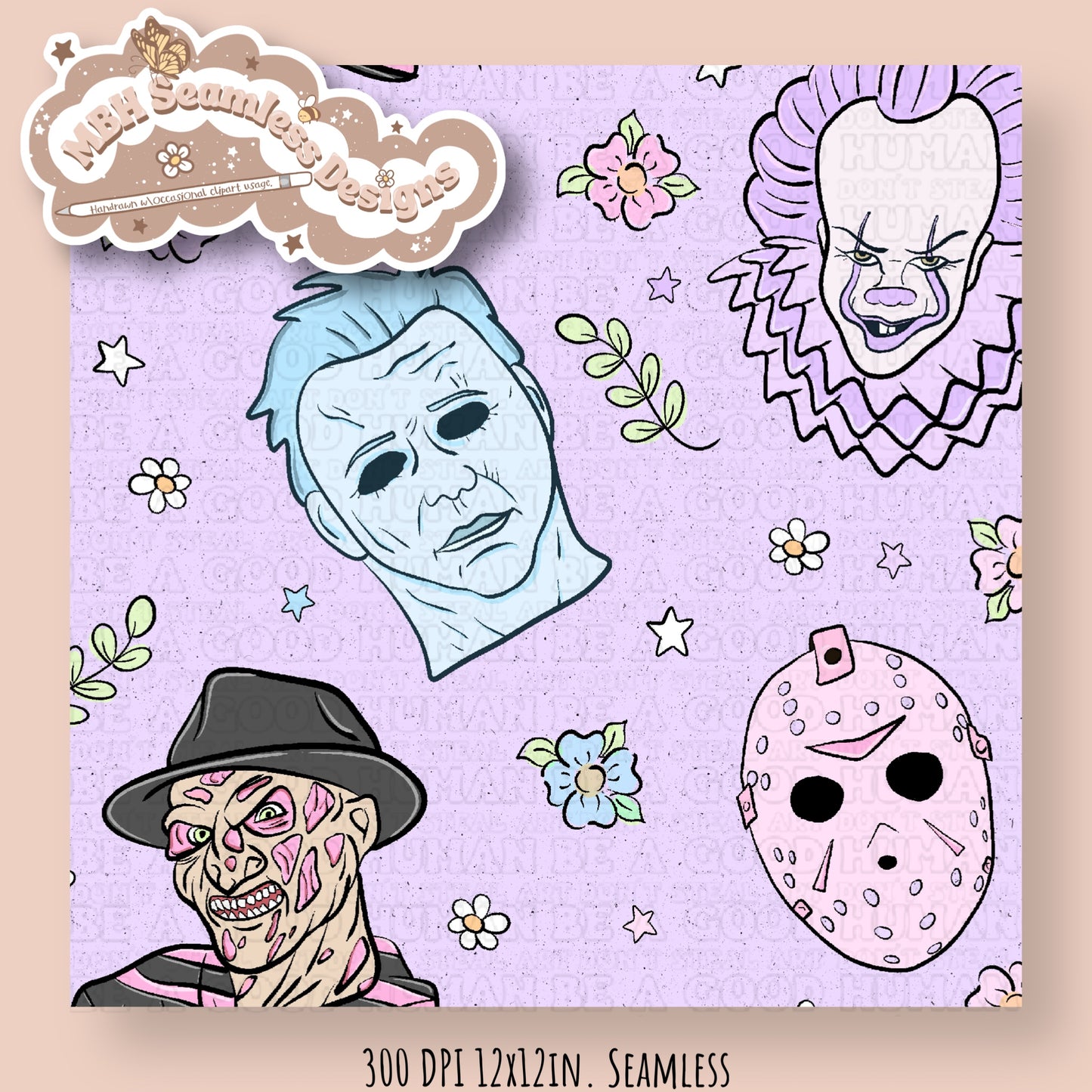 Pastel Floral Horror Mashup Seamless Pattern MULTIPLE COLORWAYS