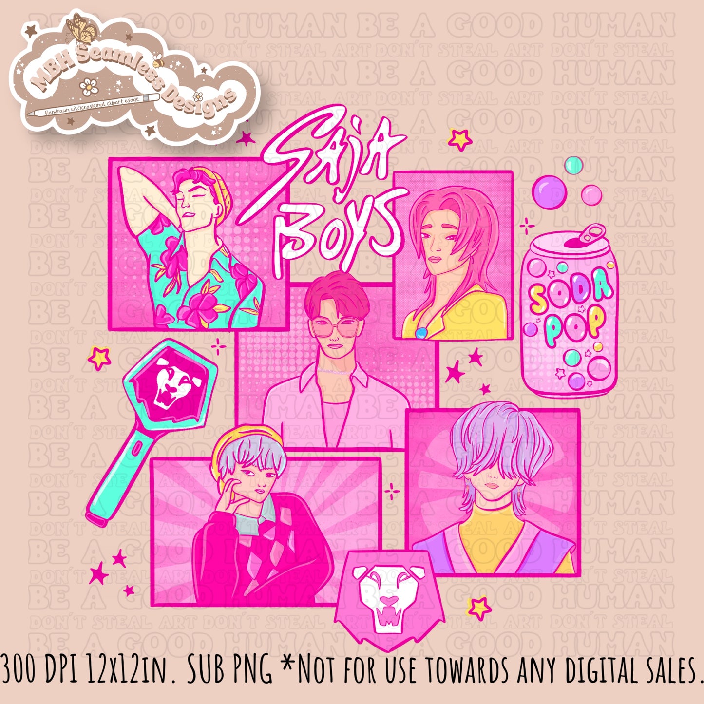 Pink Comic Soda Pop Boys Seamless Pattern // Assorted Colorway Options