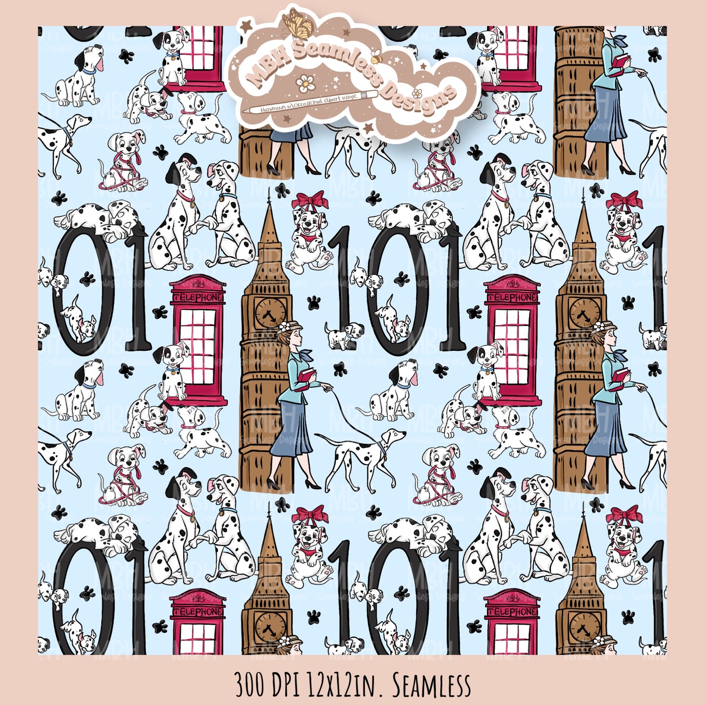 London Dalmations Seamless Pattern // Multiple Colorway Options