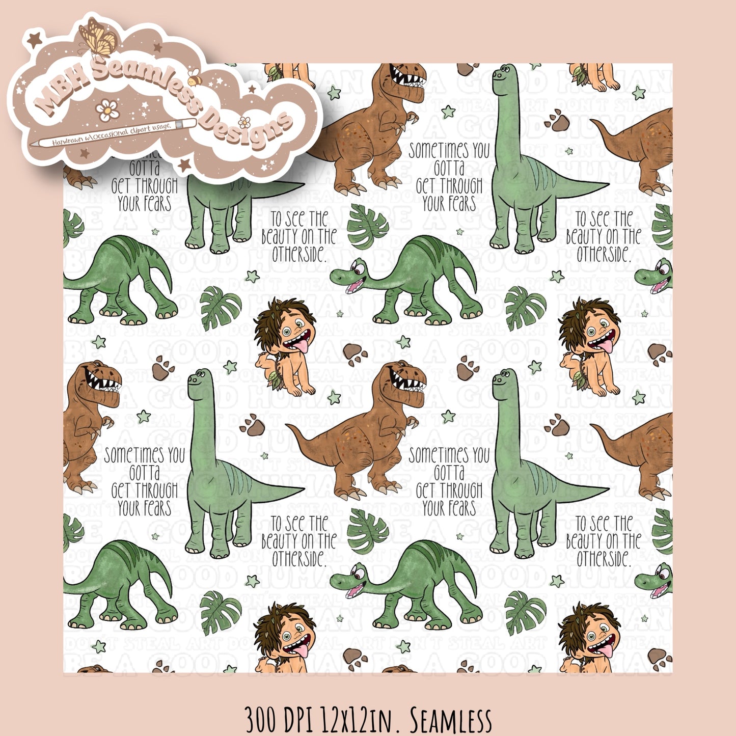 Good Dinosaur Seamless Pattern & PNG MULTIPLE COLORWAYS