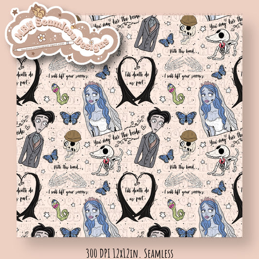 Corpse Bride Quotes Seamless Pattern & PNG MULTIPLE COLORWAYS