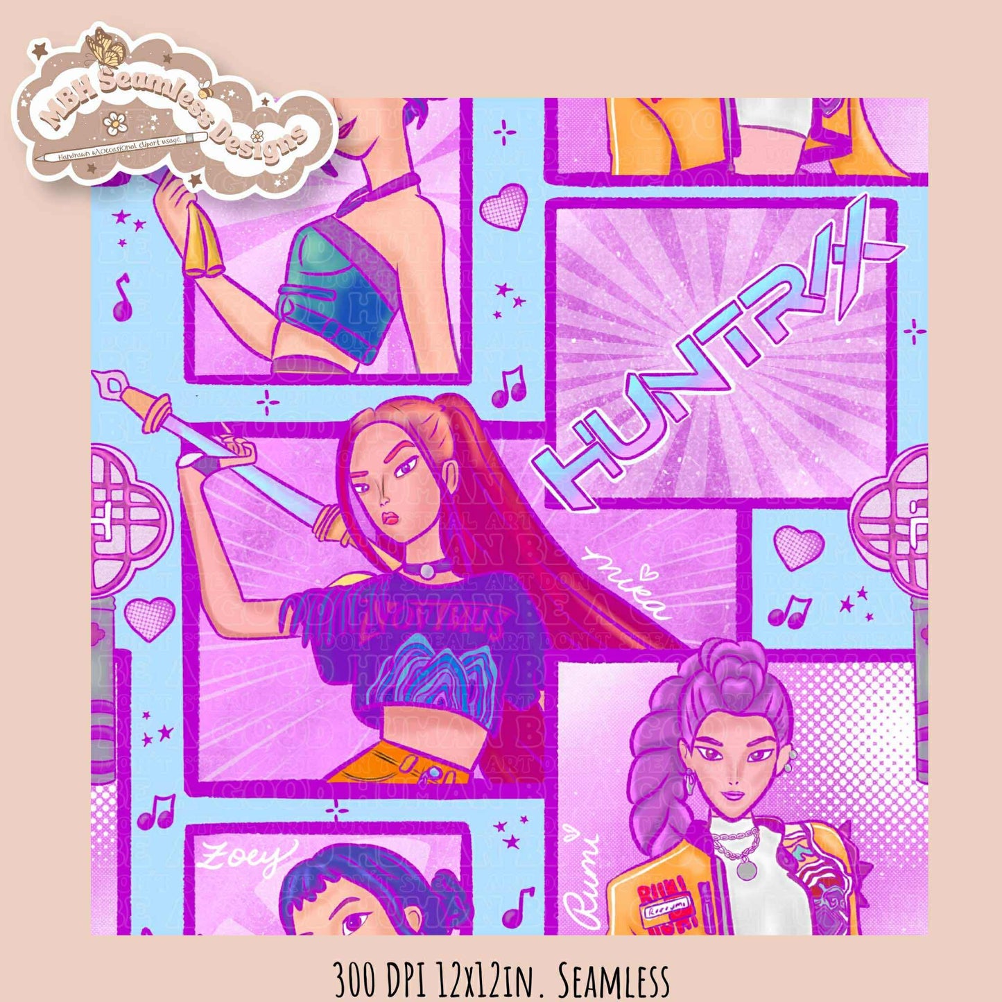 Comic Huntrx Seamless Pattern // PNG // Assorted Colorways
