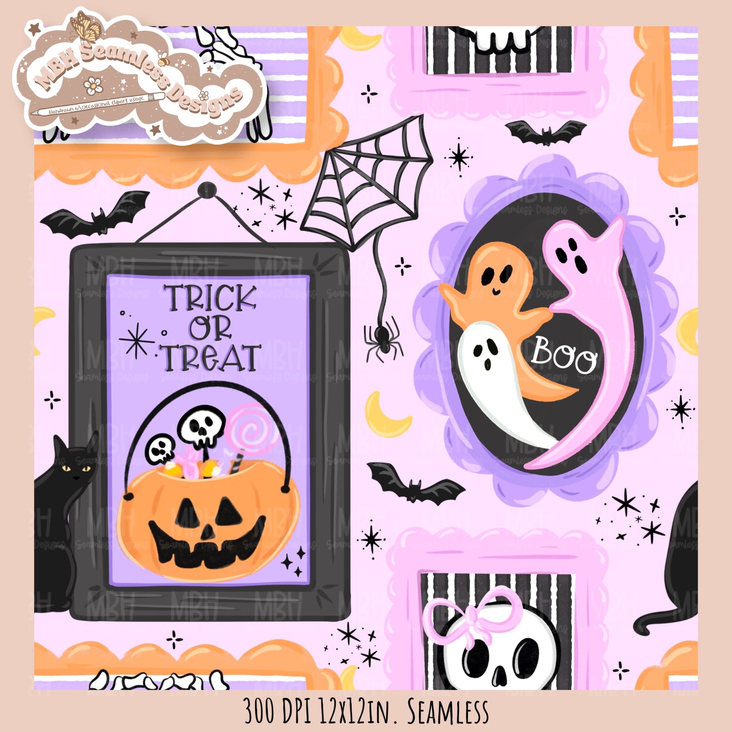 Spooky Frames Seamless Pattern // PNG // Assorted Colorway Options