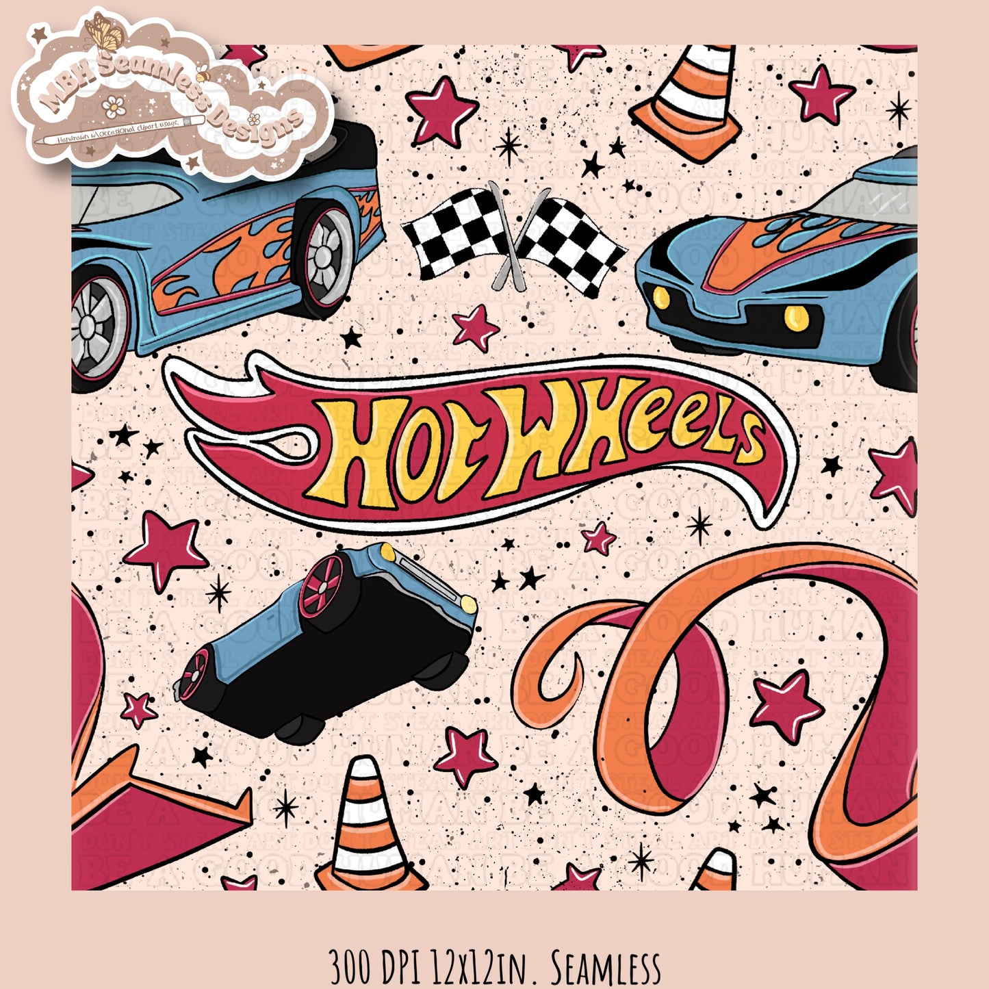 Hot Wheels Seamless Pattern Multiple Colorways