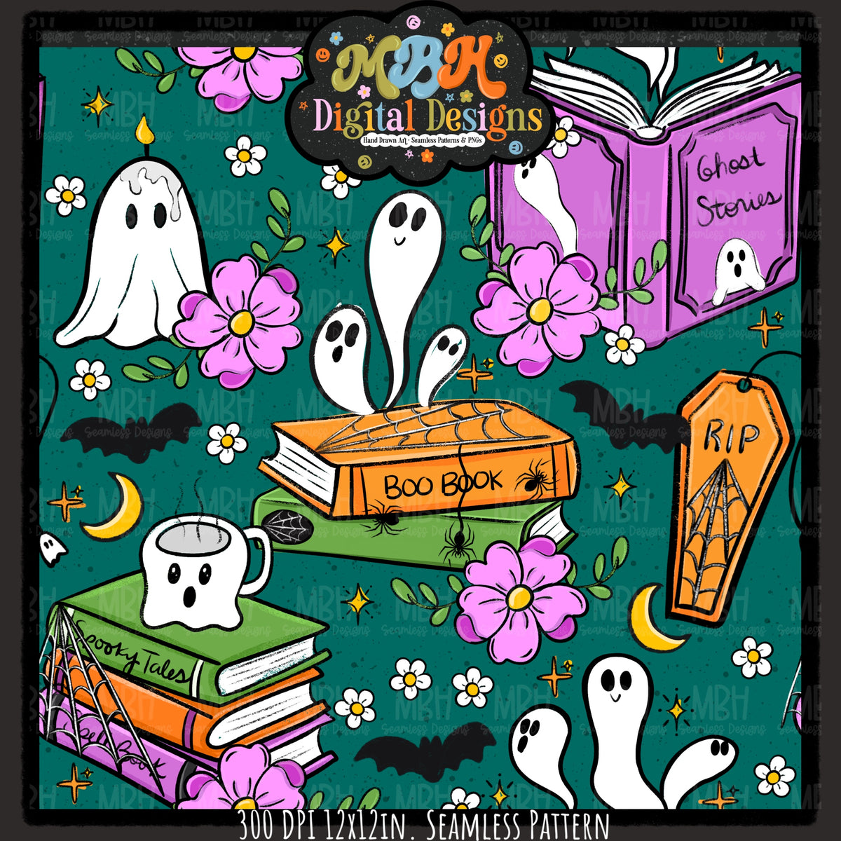 Ghost Stories Seamless Pattern// PNG// MULTIPLE COLORWAYS