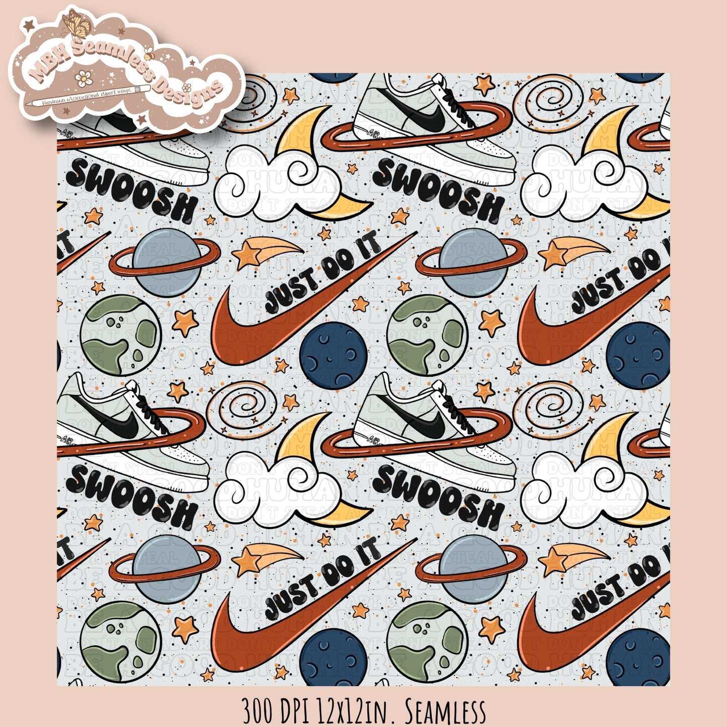 Swoosh Galaxy Seamless Pattern & PNG MULTIPLE COLORWAYS