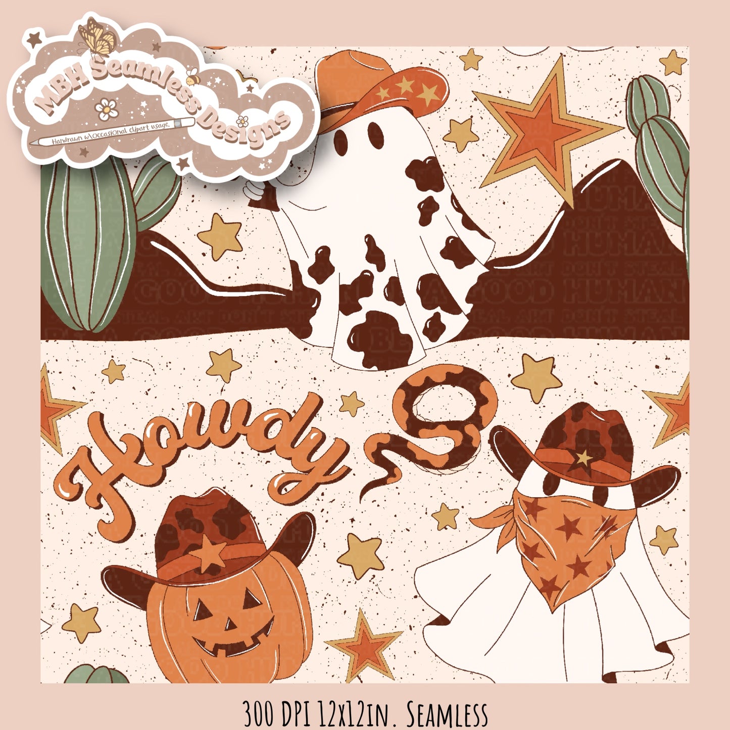 Howdy Western Ghosts Seamless Pattern MULTIPLE COLORWAYS