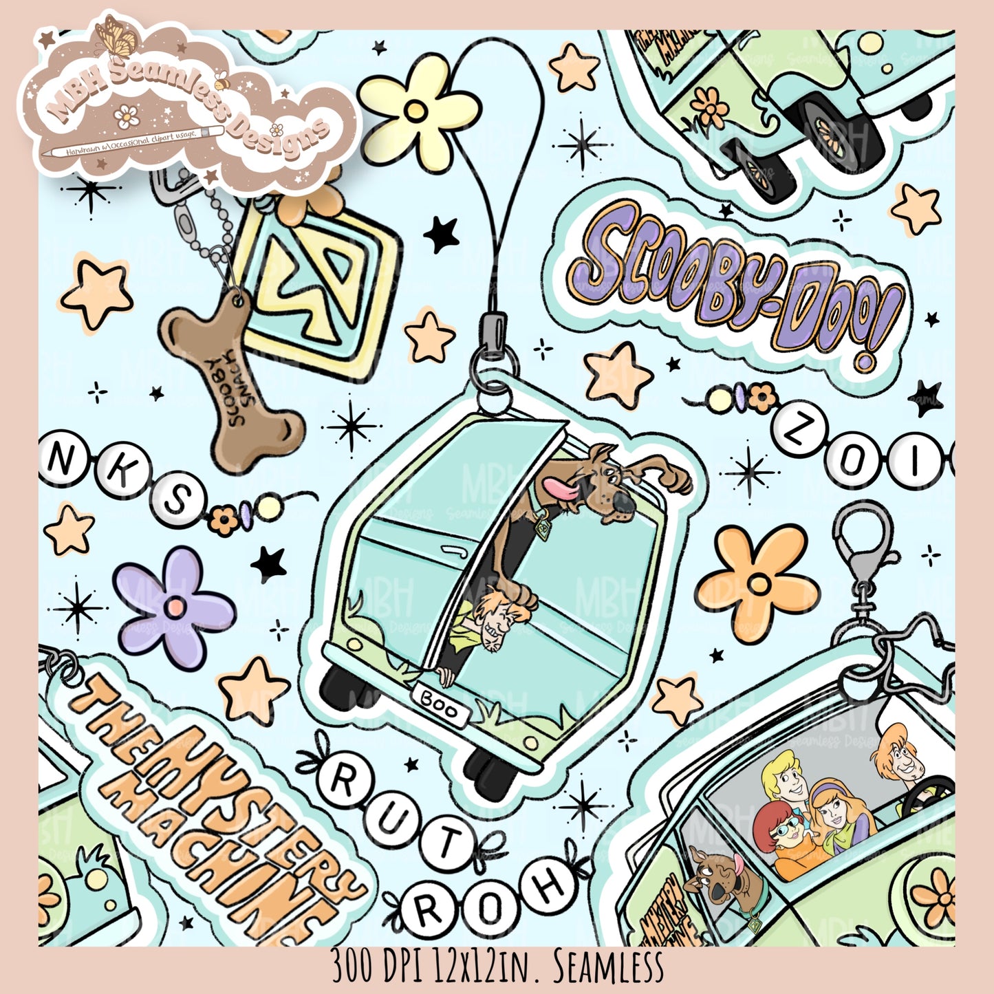 Scooby Charms Seamless Pattern MULTIPLE COLORWAYS // PNG