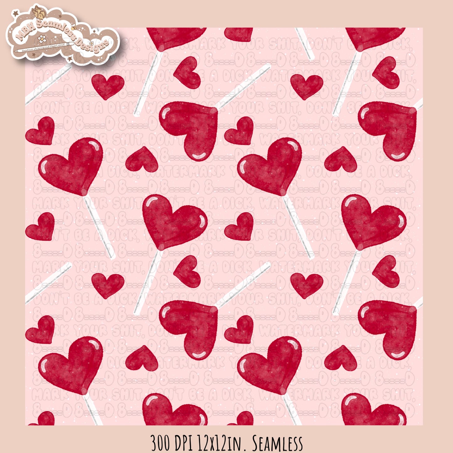 Watercolor Heart Pops Seamless Pattern MULTIPLE COLORWAYS