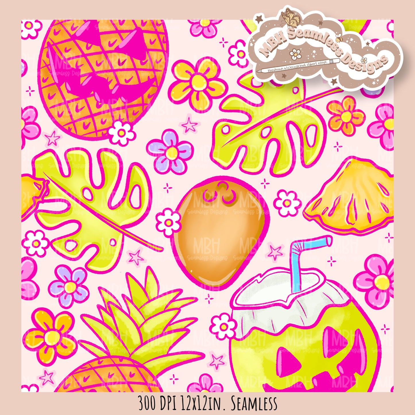 Tropical Jack-O-Fruit  Seamless Pattern • Multiple Colorways • PNG