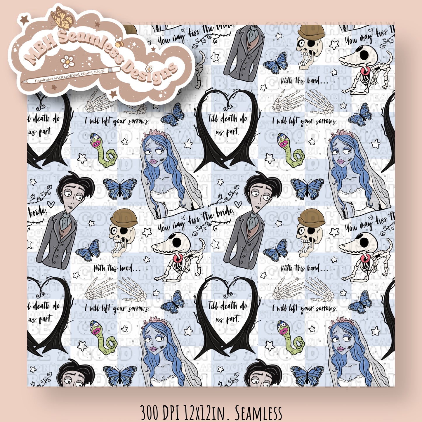 Corpse Bride Quotes Seamless Pattern & PNG MULTIPLE COLORWAYS