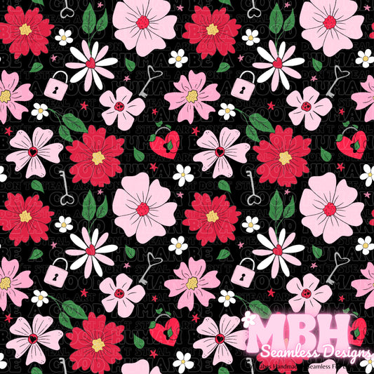 Key To My Heart Floral 2 Colorways Seamless Pattern & PNG