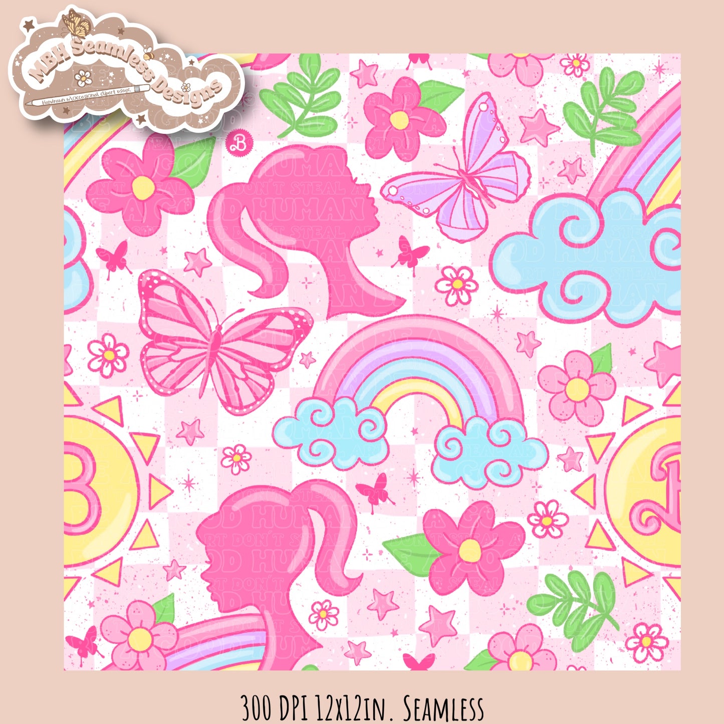 Non TM Spring Barbie Seamless Pattern MULTIPLE COLORWAYS