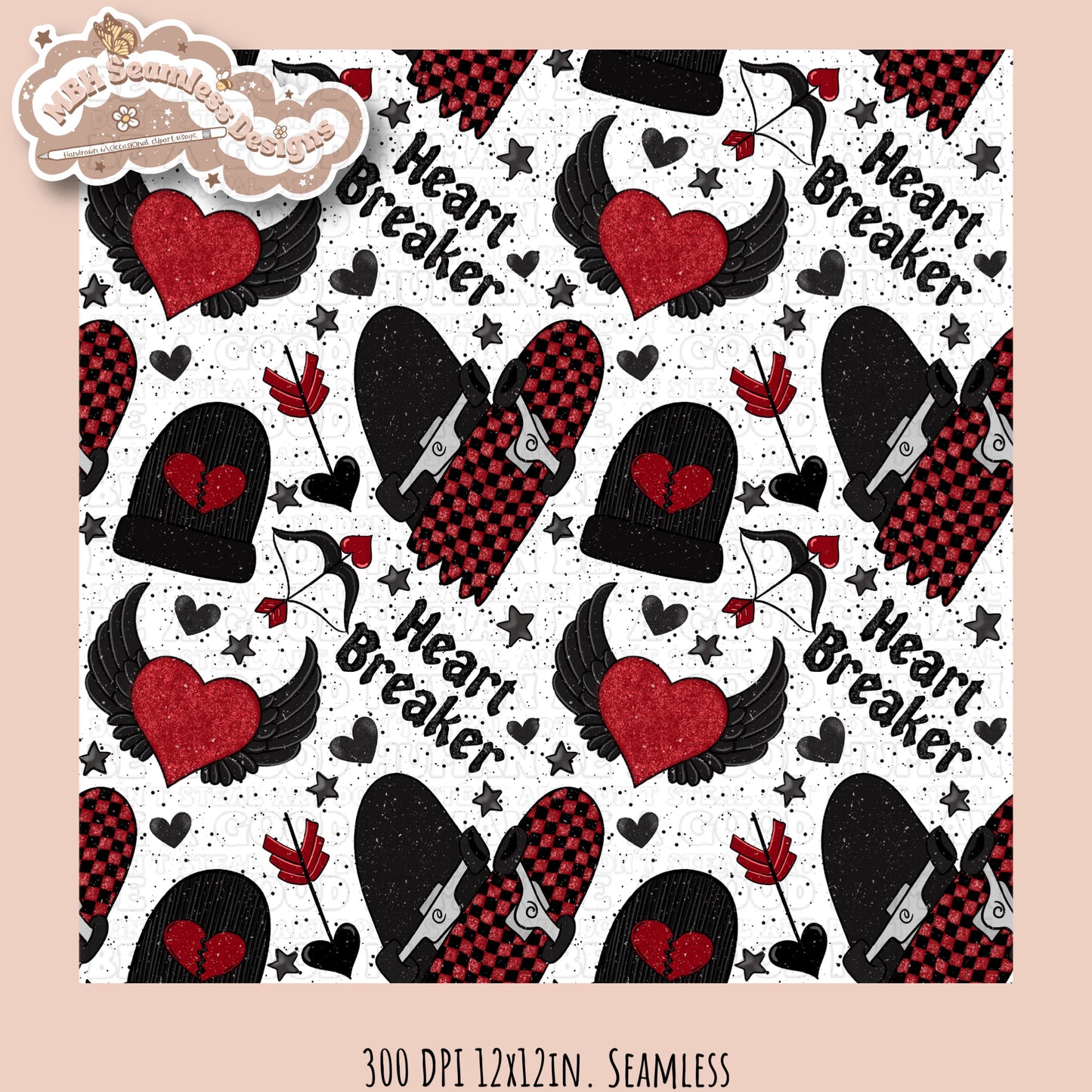 Heart Breaker Skater Boy Seamless Pattern MULTIPLE COLORWAYS