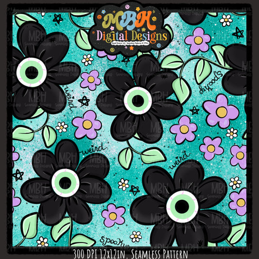 Spooky Weird Flowers Seamless Pattern // PNG // MULTIPLE COLORWAYS