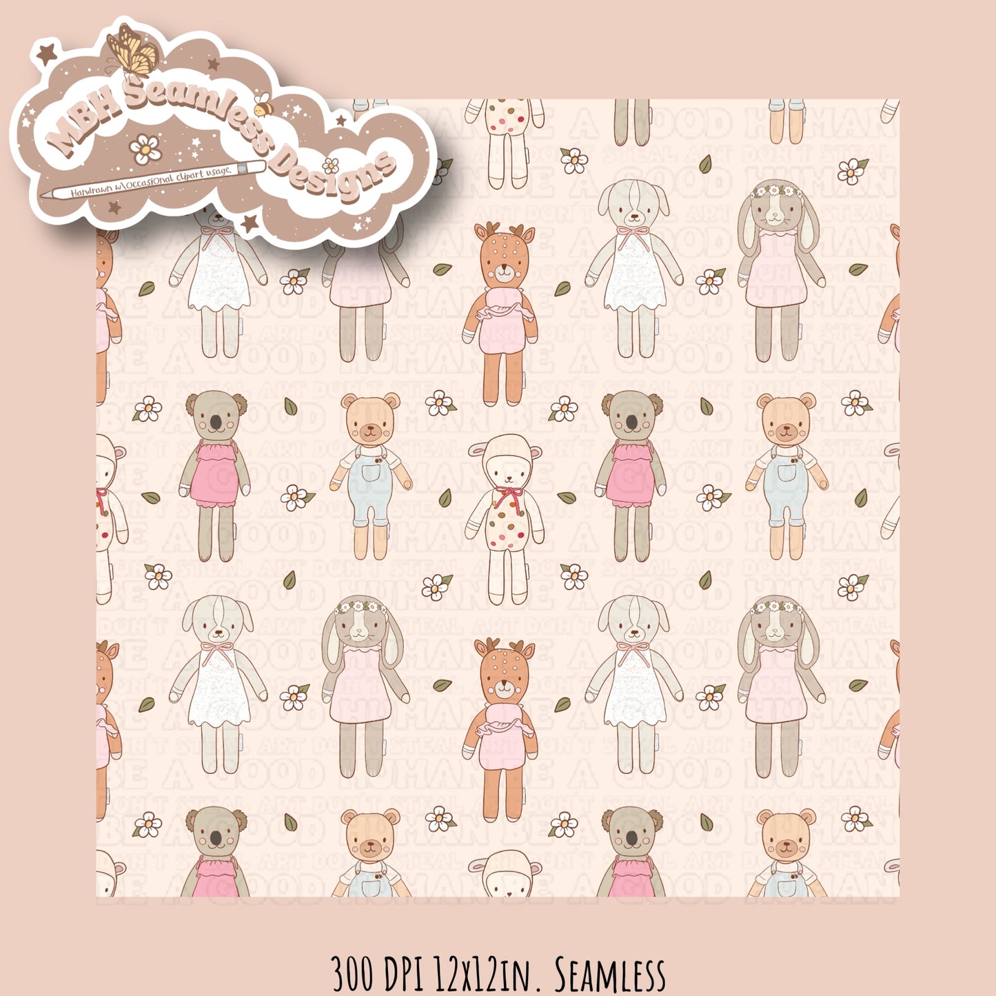 Boho Floral Cuddle & Kind Dolls Seamless Pattern MULTIPLE COLORWAYS