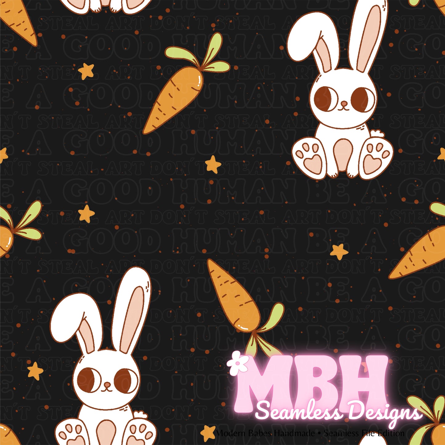 Starry Cute Bunny Carrots Seamless Pattern Multiple Colorways