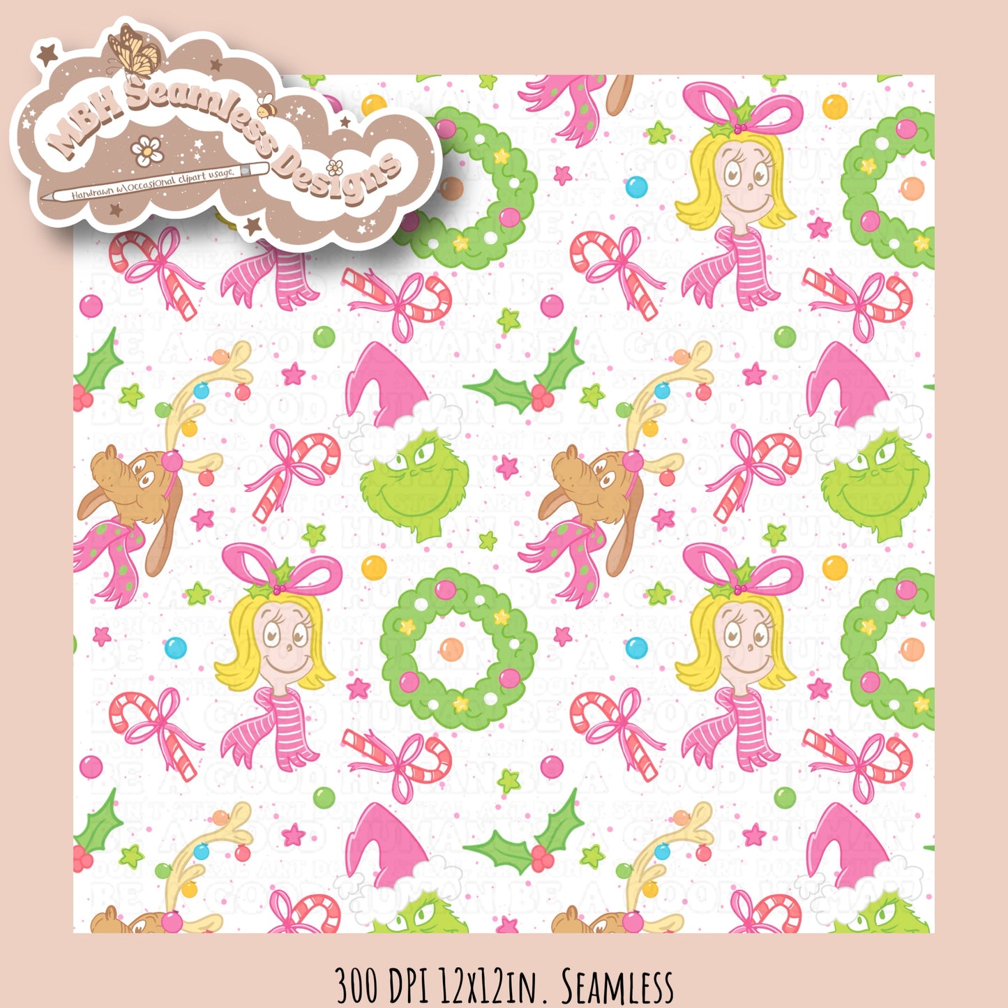 Pink Grumpy Guy Seamless Pattern MULTIPLE COLORWAYS