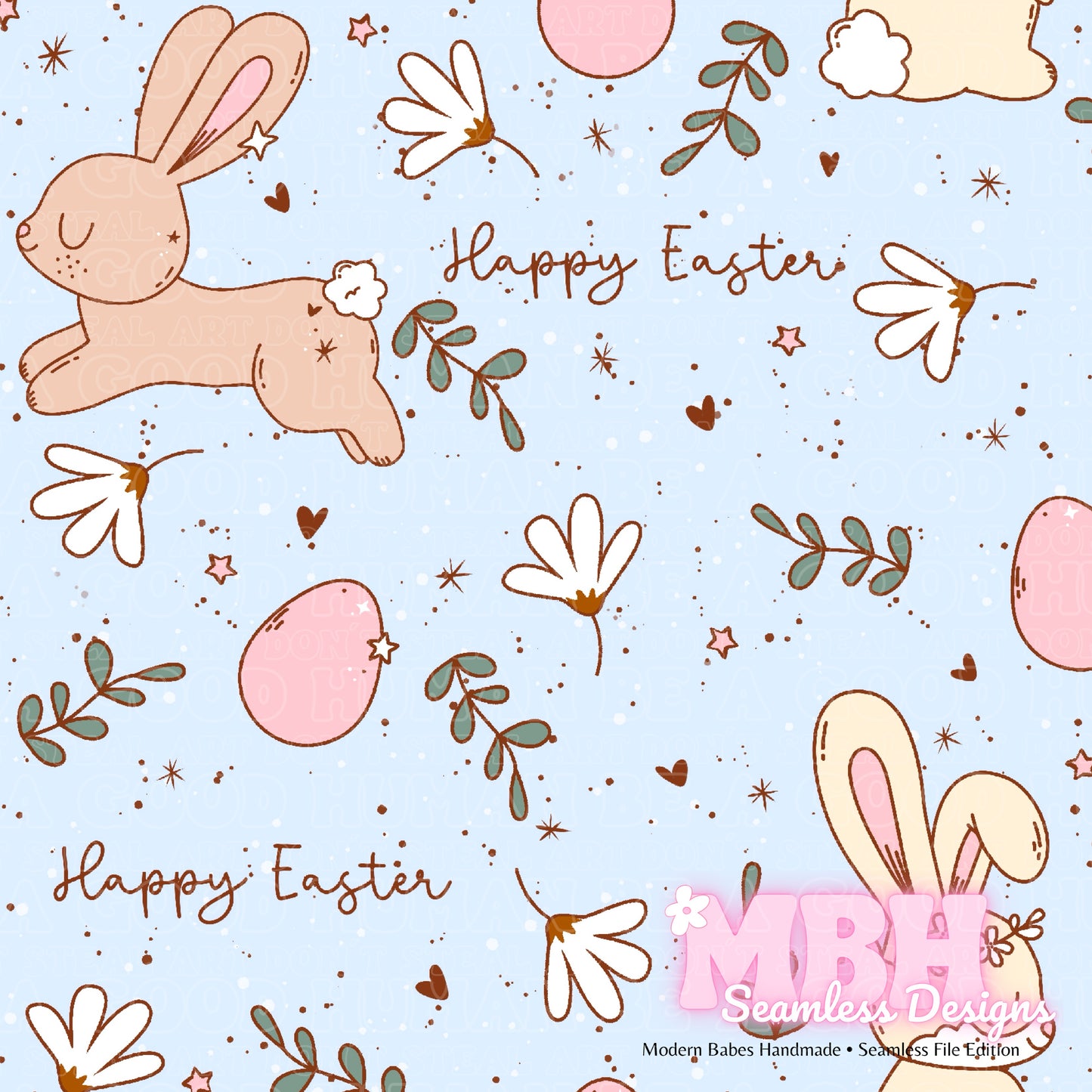 Boho Easter Bunnies Spex Assorted Colorways Seamless Pattern