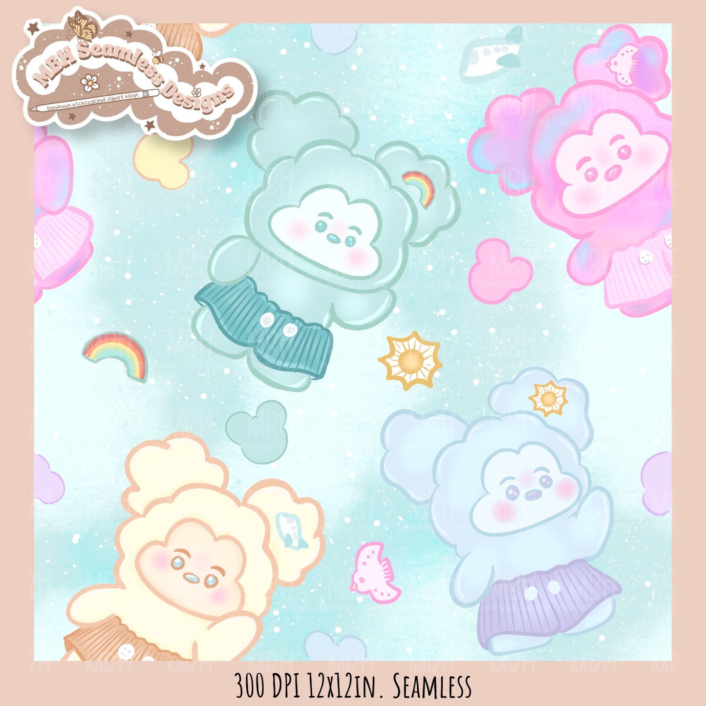 Head In The Clouds Mouse Seamless Pattern // Assorted Colorway Options