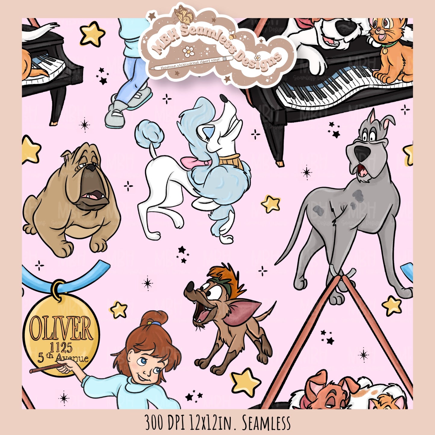 Starry Oliver and Friends Seamless Pattern // PNG //Multiple Colorway Options