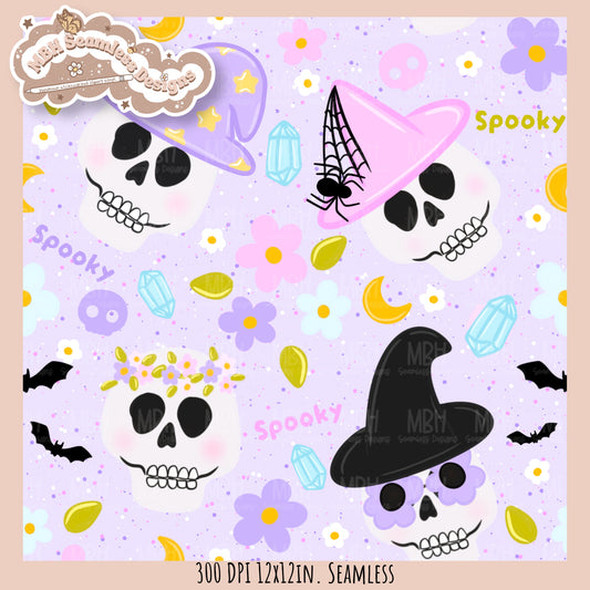 Boho Spooky Skulls Seamless Pattern // PNG // Assorted Colorway Options
