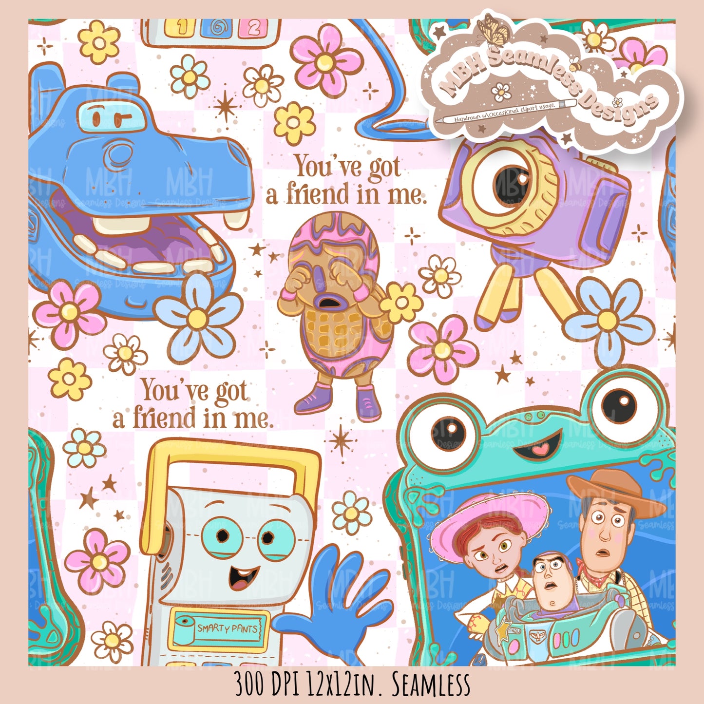 Boho Toys5 Seamless Pattern // SUB PNG // Multiple Colorway Options