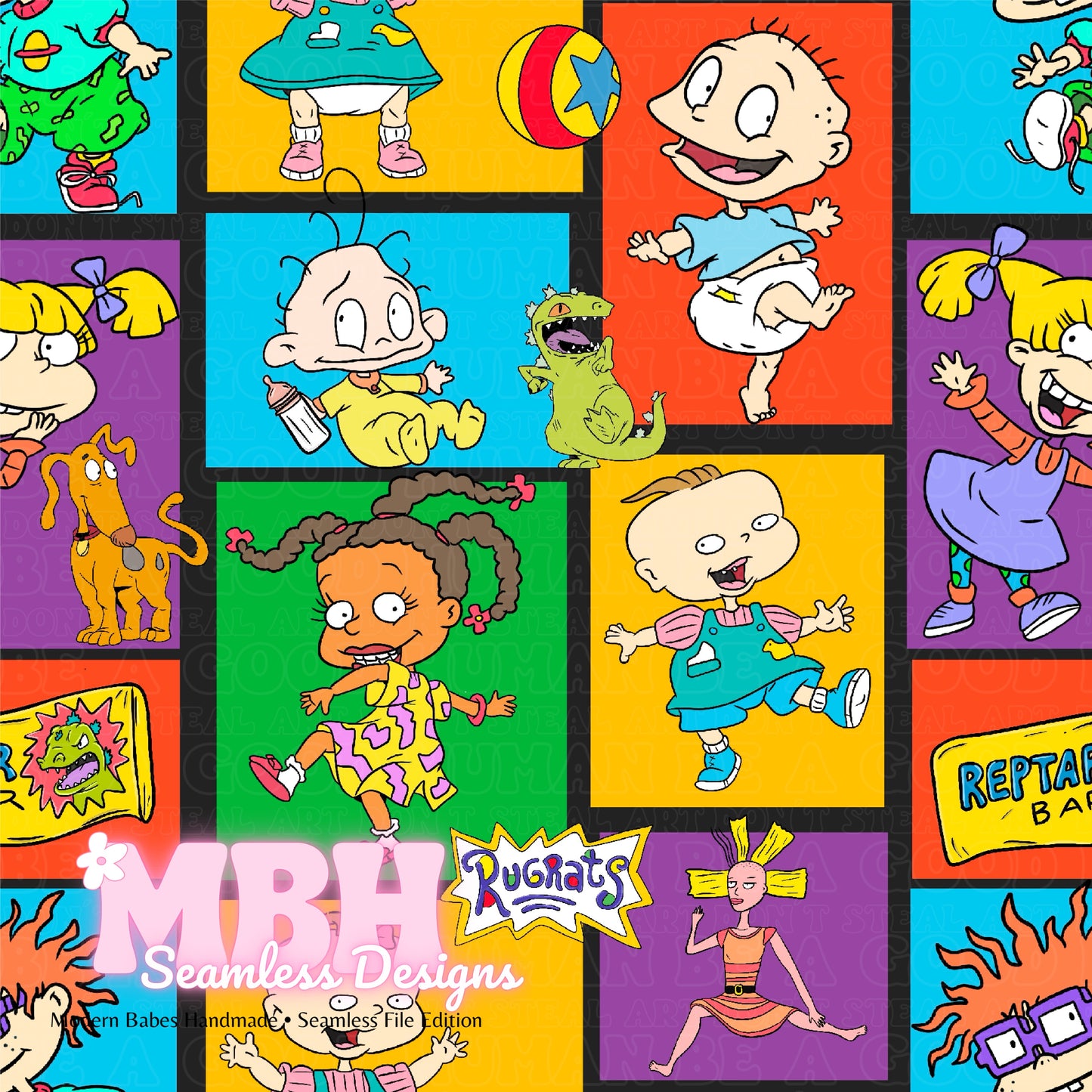 Colorblock Rugrats Seamless Pattern MULTIPLE COLORWAYS