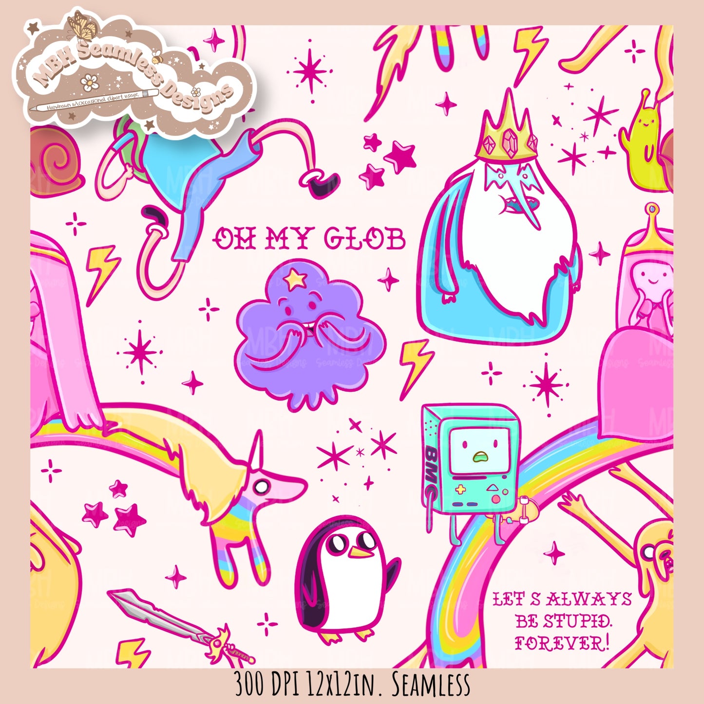 Pink Adventure Time Seamless Pattern // PNG // Assorted Colorway Options