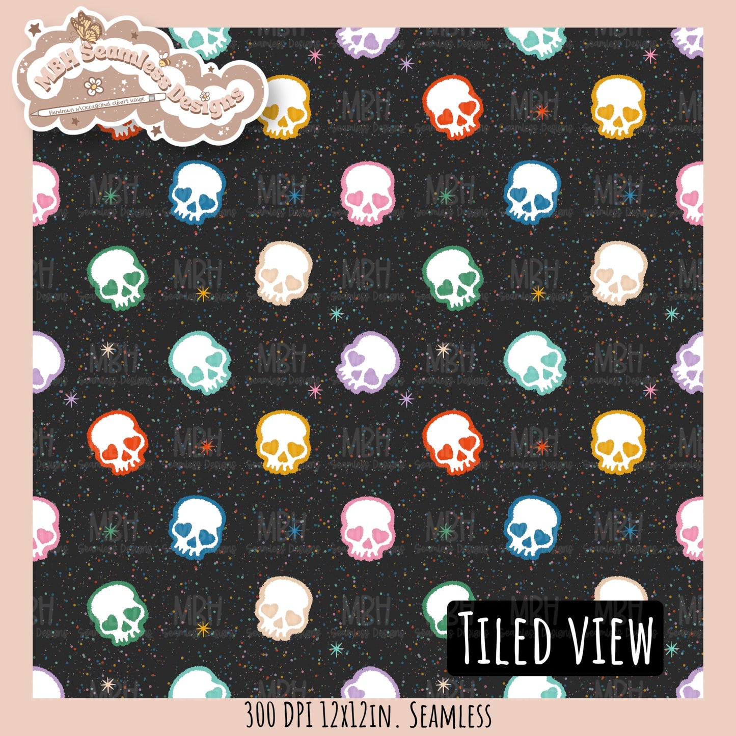 Starry Skulls Seamless Pattern // Assorted Colorway Options