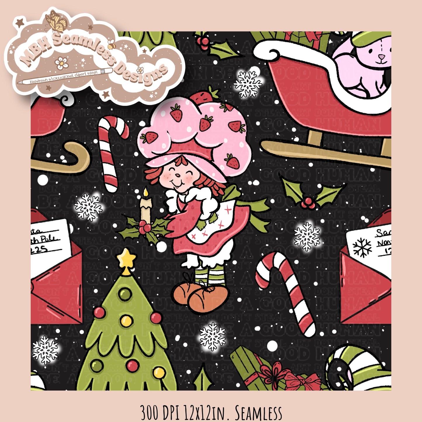 Christmas Strawberry Shortcake Seamless & PNG MULTIPLE COLORWAYS