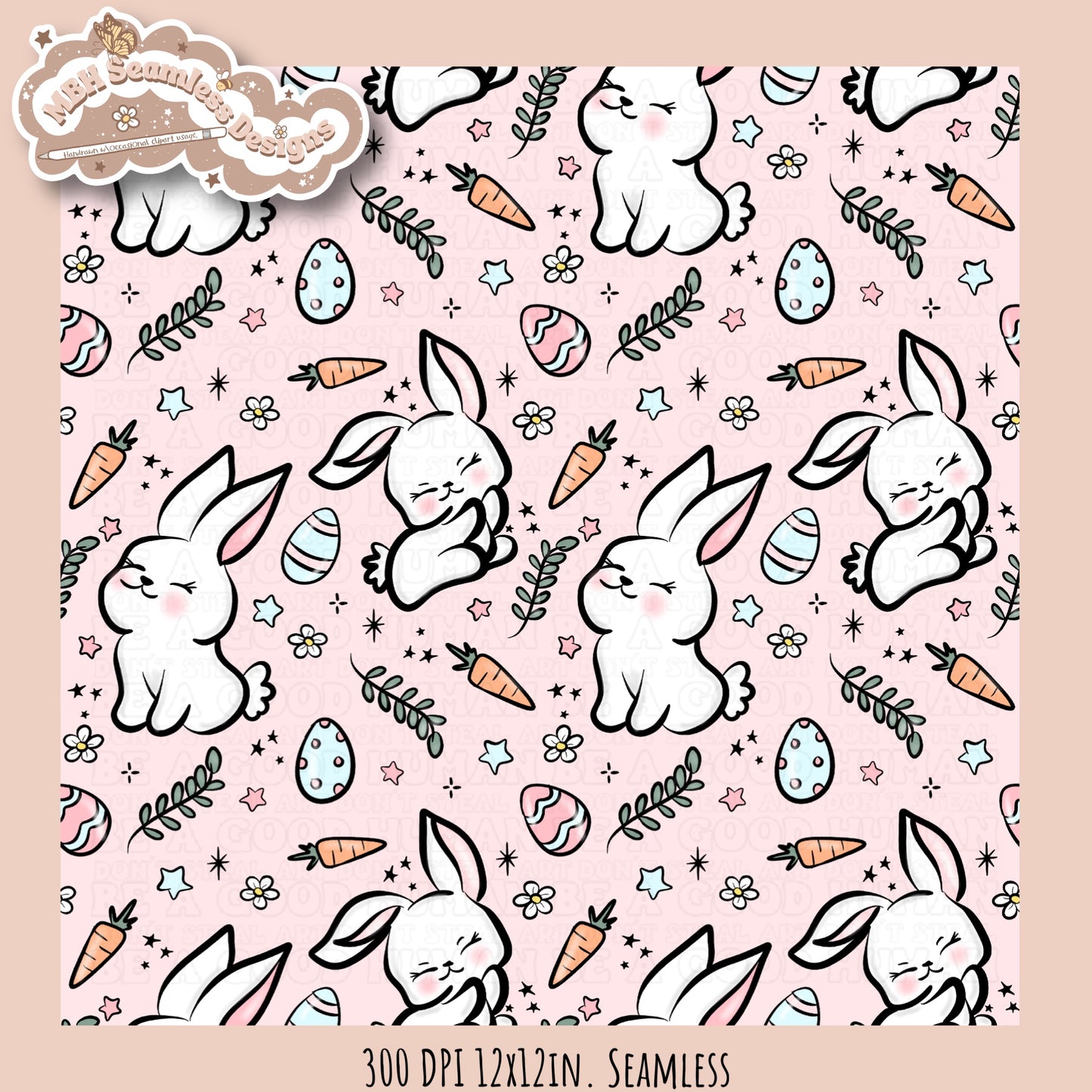 Kawaii Easter Bunnies Seamless Pattern MULTIPLE COLORWAYS