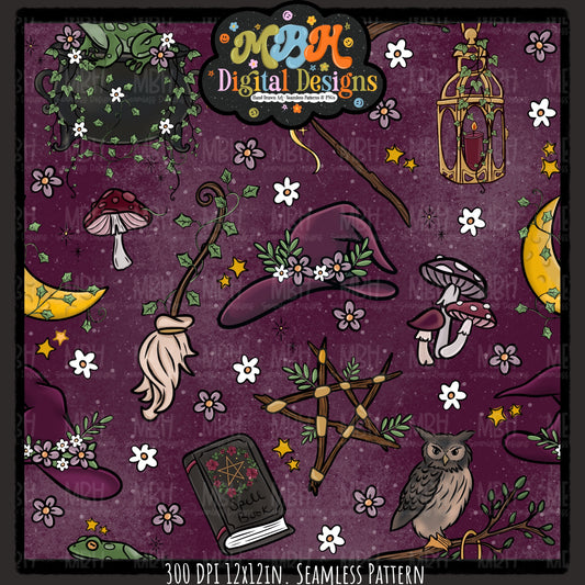 Forest Witch Seamless Pattern// PNG// MULTIPLE COLORWAYS