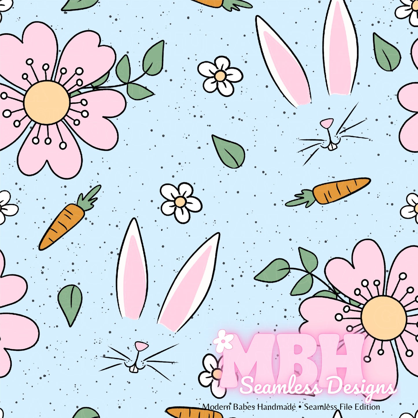 Bunny Face Floral Seamless Pattern Multiple Colorways