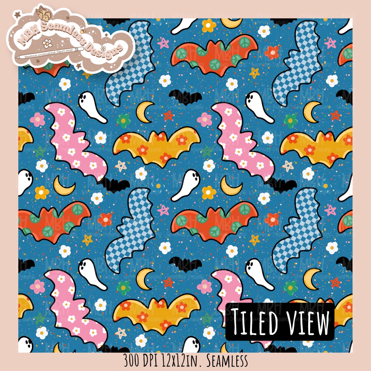 Groovy Bats Seamless Pattern // Assorted Colorway Options