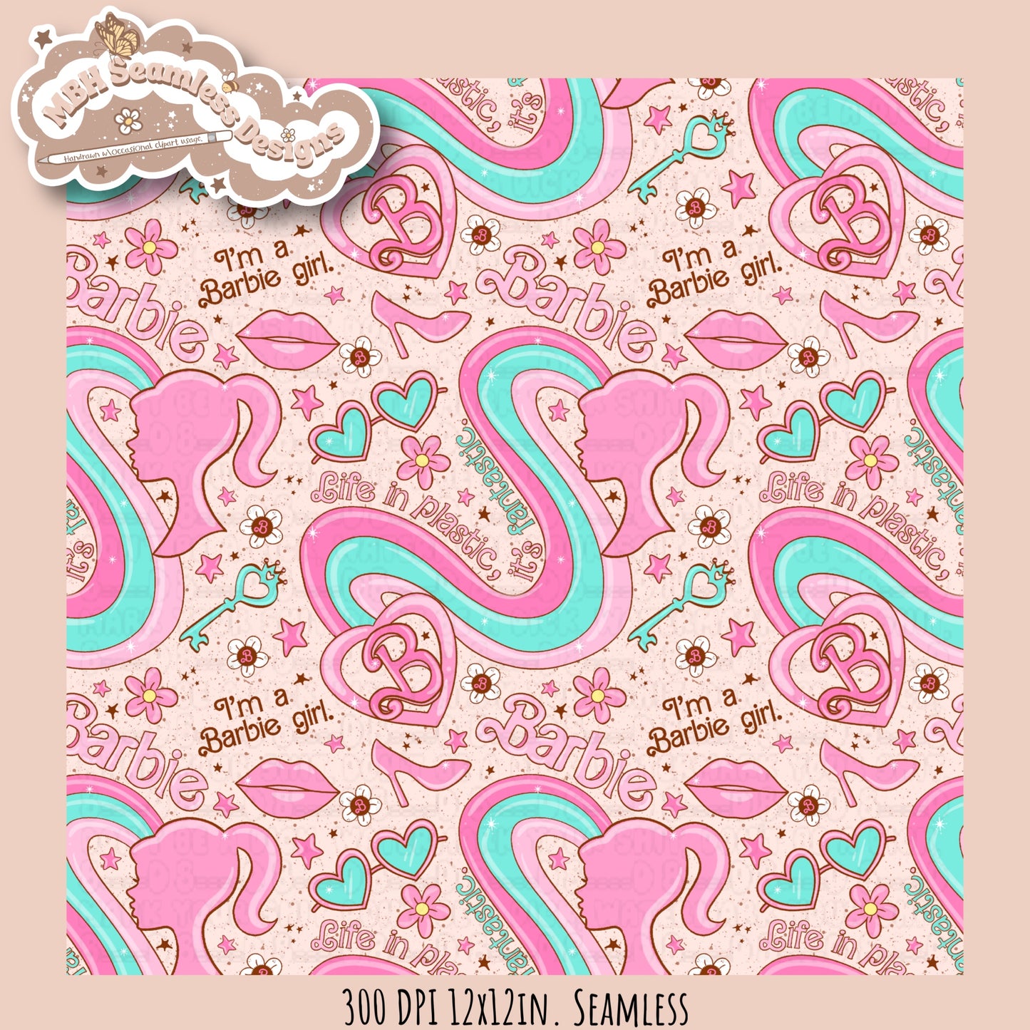 Barbie Girl Seamless Pattern MULTIPLE COLORWAYS